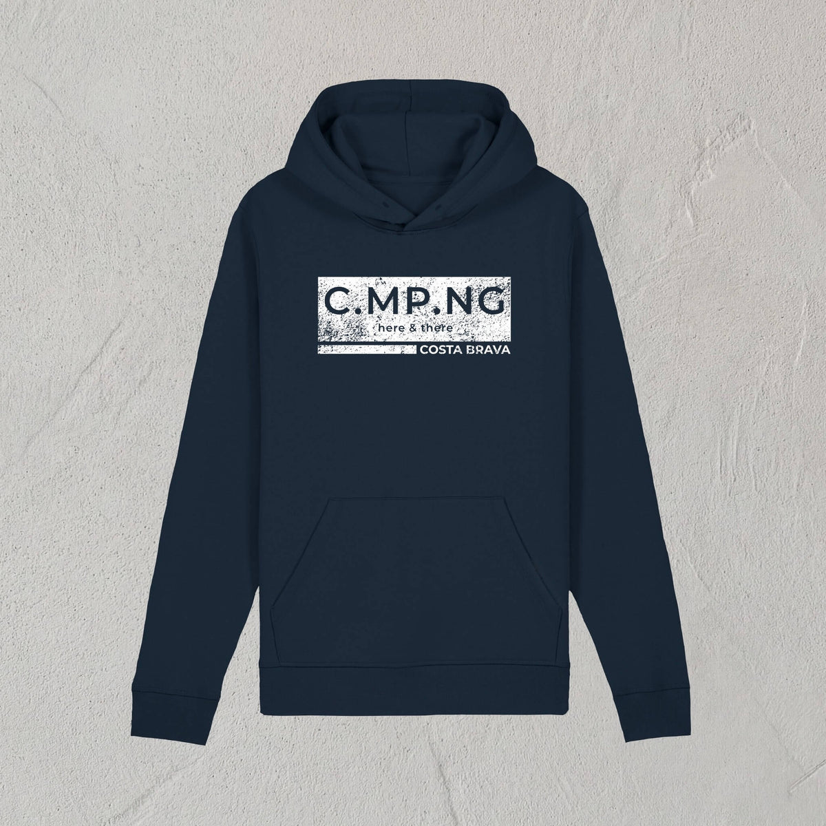 Produktfoto des C.MP.NG Camping Hoodie im boxed design in der Farbe navy